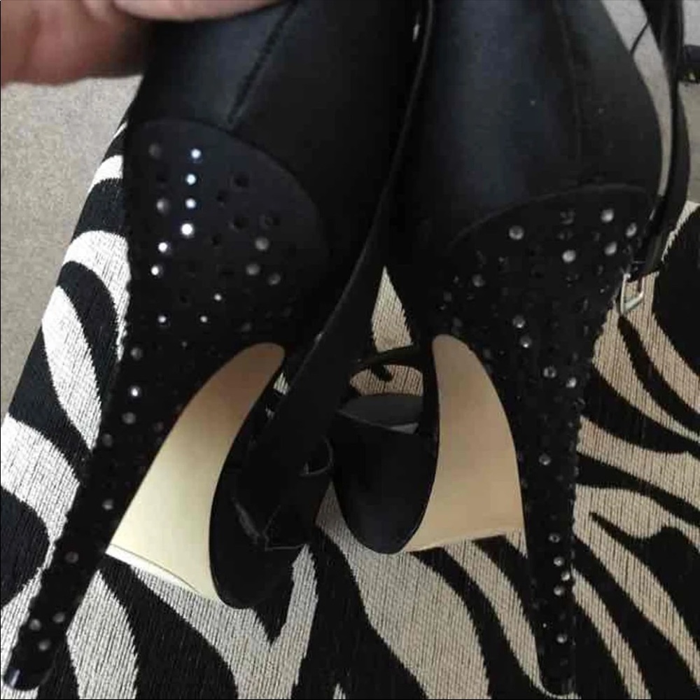 Peep toes black gemmed heels